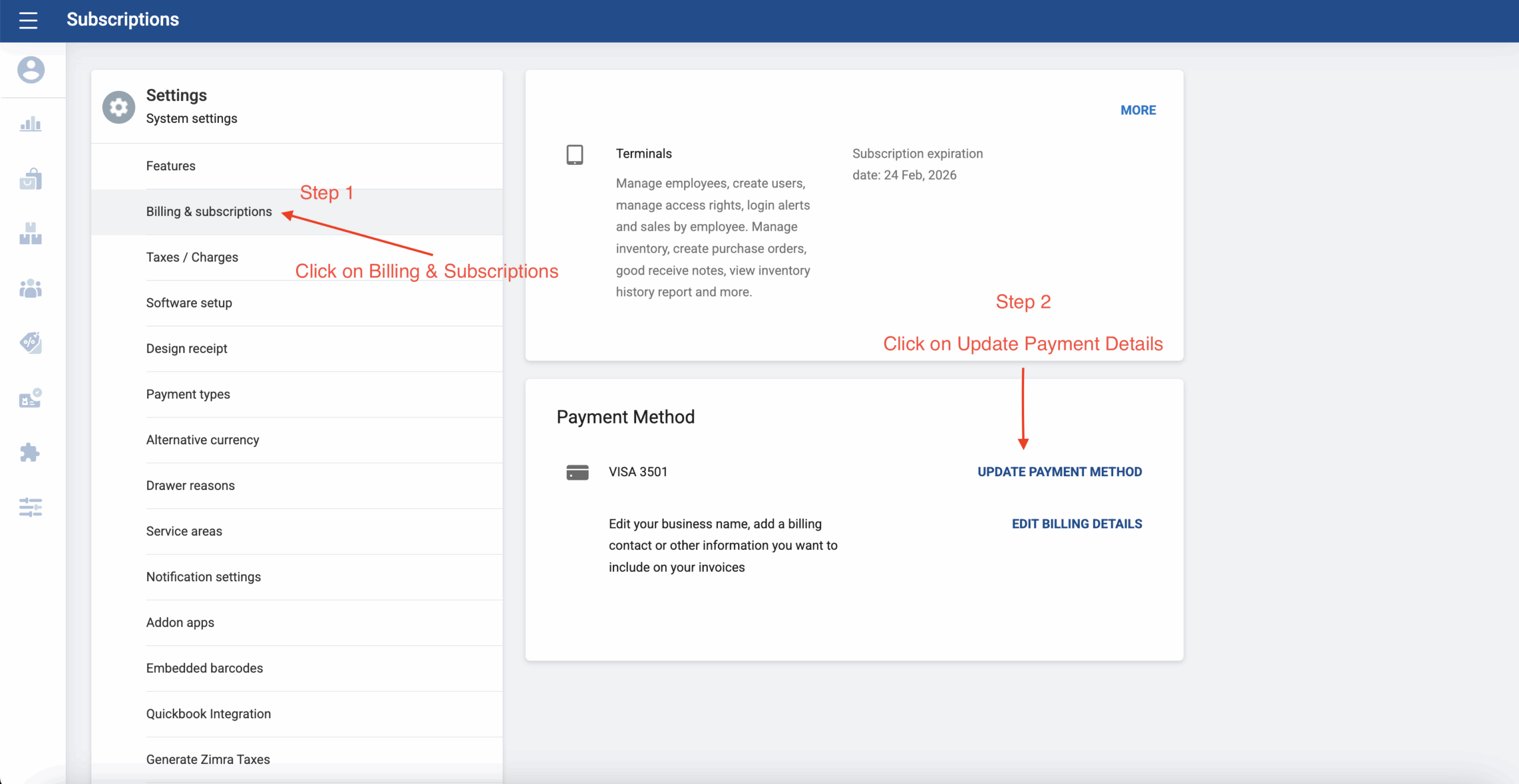 Update Card Details In Sales Intellect Point Of Sale